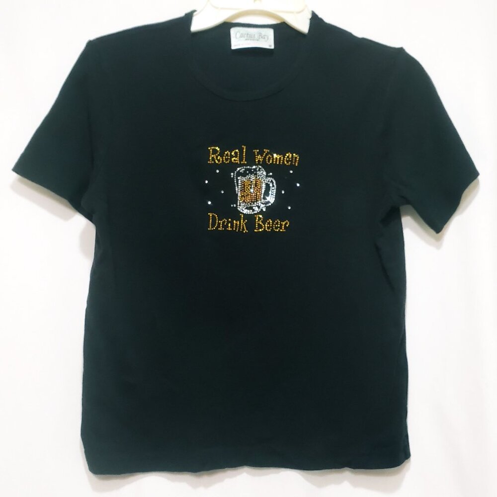 Cactus Bay Apparel Black T Shirt Rhinestone Women Size Medium Real Women Drink